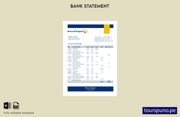 listo para imprimir plantilla de excel de extracto bancario del Banco de Bogotá 